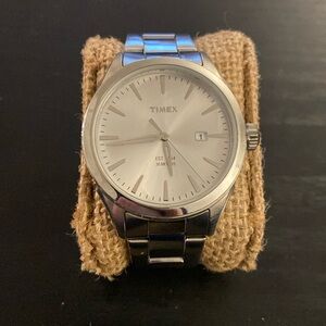 Men's Timex Silver Stainless-Steel Quartz Watch- New battery.